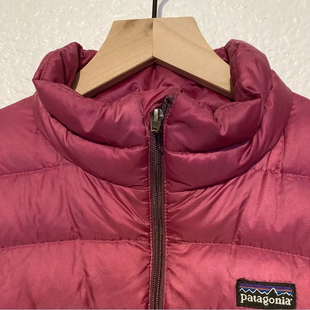 Patagonia Girls Size Large Berry Pink Goosedown Jacket Goose Down Full Zip